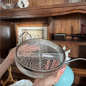 Heavy Glass Divided Serving Dish - Clear Textured Crystal